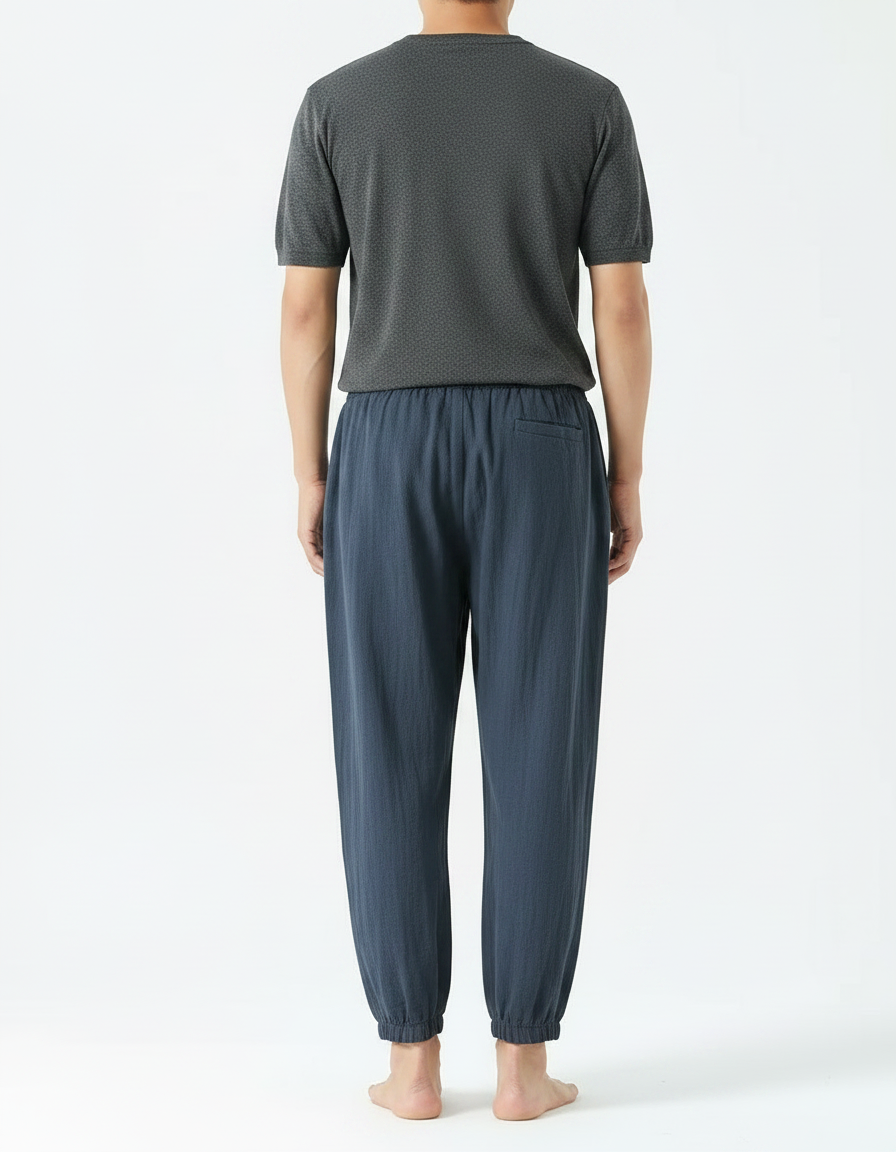Pantalon Japonais Coton Lin Ample Sarouel Décontracté - Marine - vue 2
