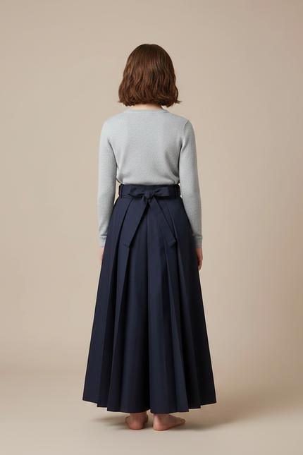 Pantalon Japonais Plissé Ample Bleu Marine Coton - Gabardine - vue 2