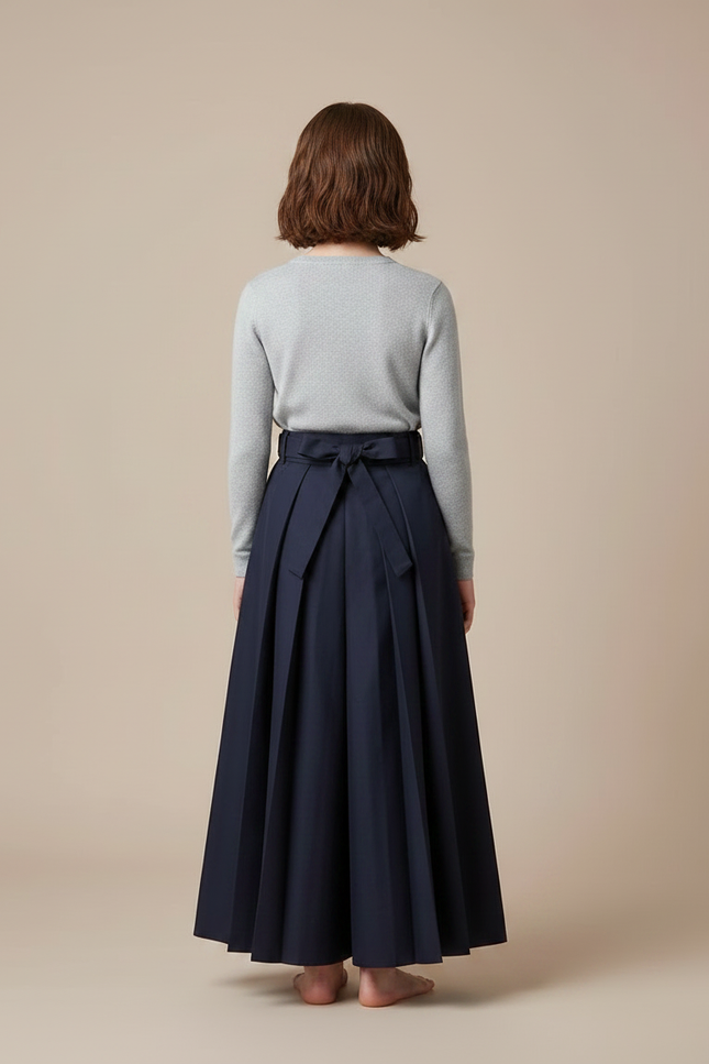 Pantalon Japonais Plissé Ample Bleu Marine Coton - Gabardine - vue 2