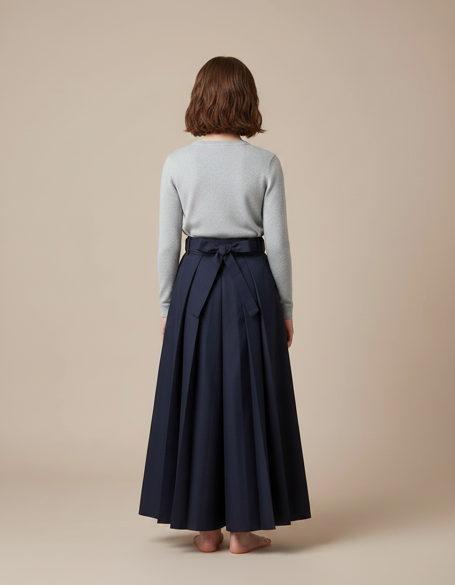 Pantalon Japonais Plissé Ample Bleu Marine Coton - Gabardine - vue 2
