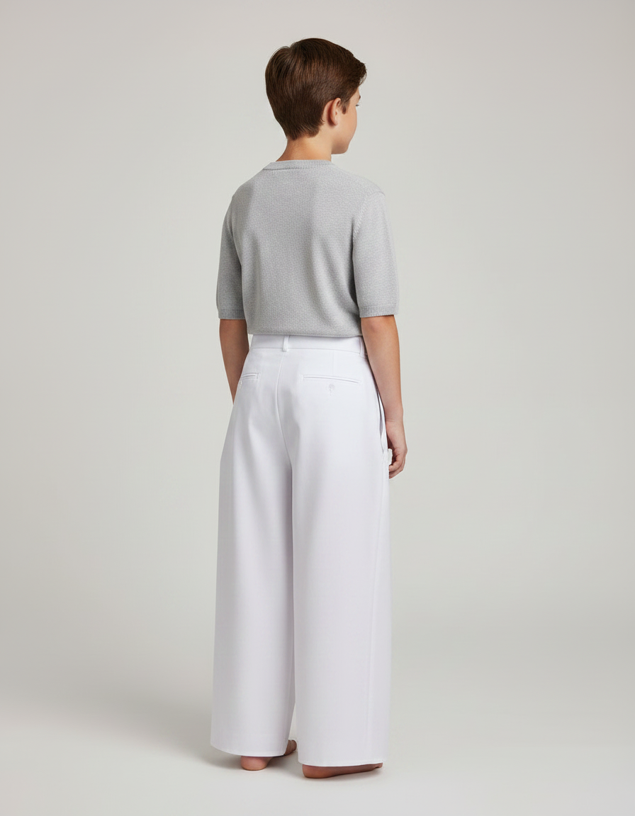 Pantalon Japonais Blanc Plissé Ample Garçon Coton - vue 2