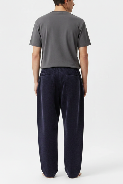 Pantalon Japonais Velours Côtelé Bleu Ample Confortable - Marine Cordé - vue 2