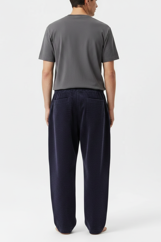 Pantalon Japonais Velours Côtelé Bleu Ample Confortable - Marine Cordé - vue 2