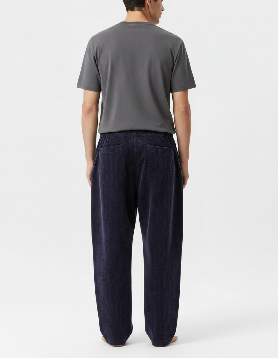 Pantalon Japonais Velours Côtelé Bleu Ample Confortable - Marine Cordé - vue 2