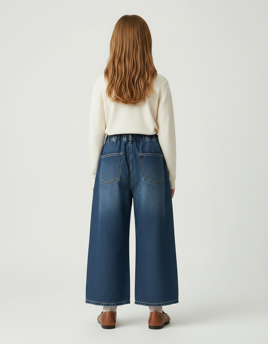 Pantalon Japonais Denim Large Élastique Enfant - Bleu Jean - vue 2
