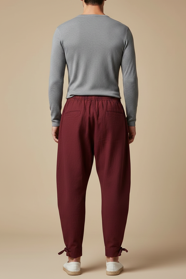 Pantalon Japonais Bordeaux Ample Coton Confortable Décontracté - vue 2
