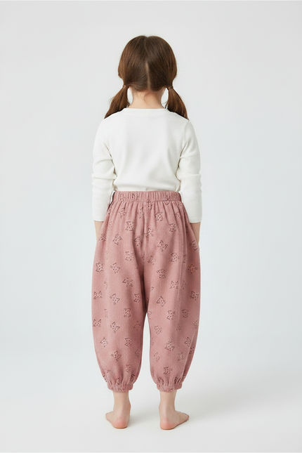 Pantalon Japonais Rose Côtelé Ample Motif Enfant - Cordé - vue 2