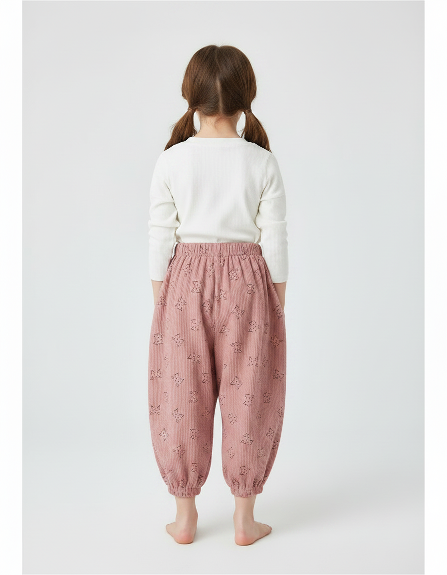 Pantalon Japonais Rose Côtelé Ample Motif Enfant - Cordé - vue 2