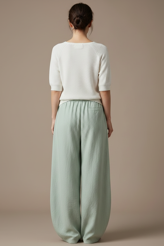 Pantalon Japonais Vert Ample Lin Fluide Femme - vue 2