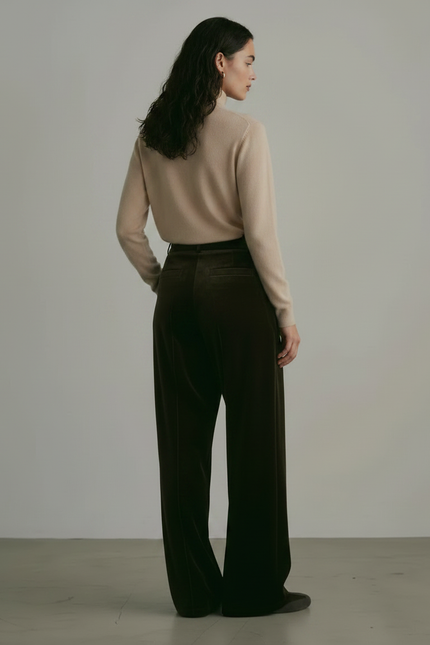 Pantalon Japonais Velours Marron Ample Droit Élégant - vue 2