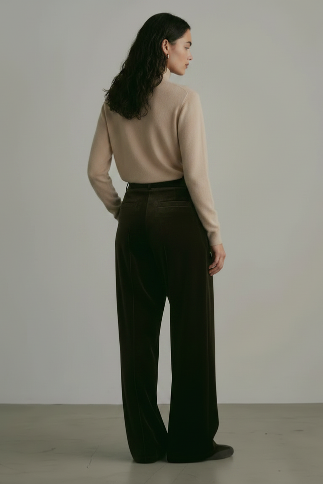 Pantalon Japonais Velours Marron Ample Droit Élégant - vue 2