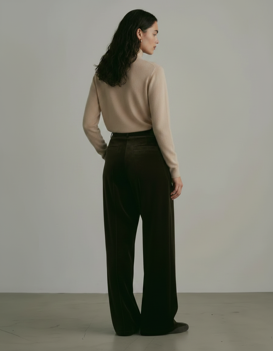 Pantalon Japonais Velours Marron Ample Droit Élégant - vue 2