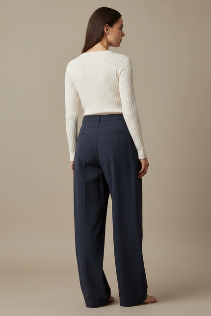 Pantalon Japonais Bleu Marine Ample Fluide Décontracté - Polyester - vue 2