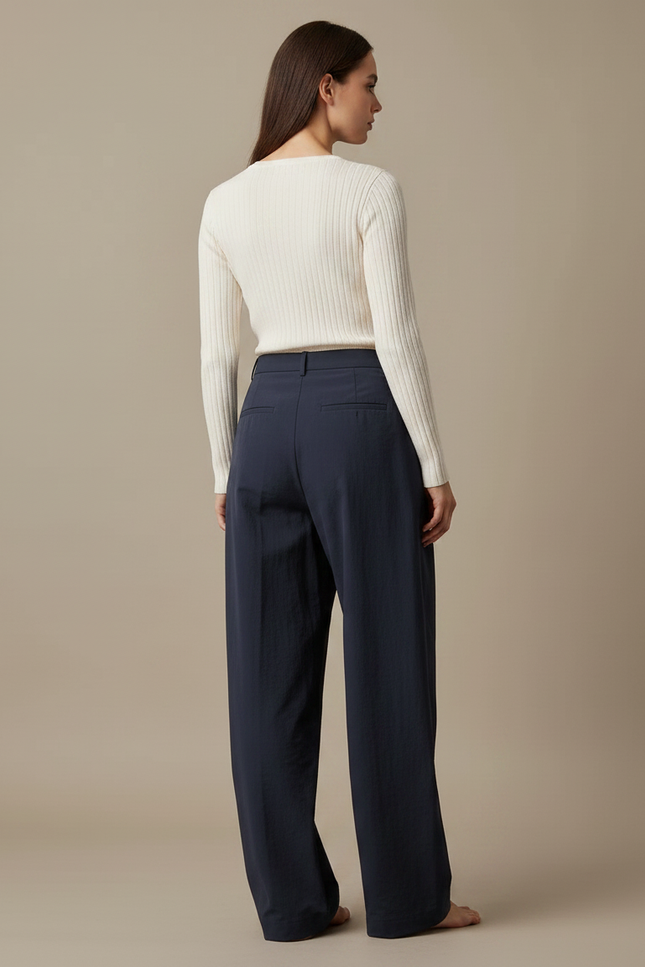 Pantalon Japonais Bleu Marine Ample Fluide Décontracté - Polyester - vue 2
