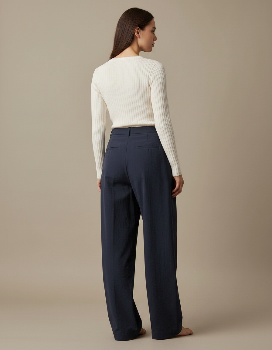 Pantalon Japonais Bleu Marine Ample Fluide Décontracté - Polyester - vue 2