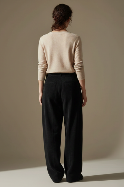 Pantalon Japonais Noir Côtelé Large Plissé Tapered Décontracté - Cordé - vue 2