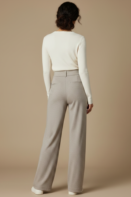 Pantalon Japonais Beige Droit Taille Haute Épais Décontracté - Maille - vue 2