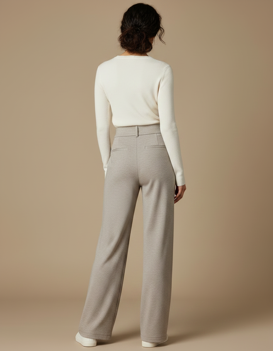 Pantalon Japonais Beige Droit Taille Haute Épais Décontracté - Maille - vue 2