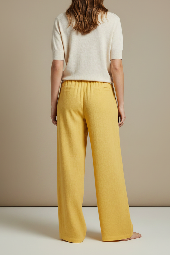Pantalon Japonais Jaune Ample Lin Confortable Décontracté - vue 2