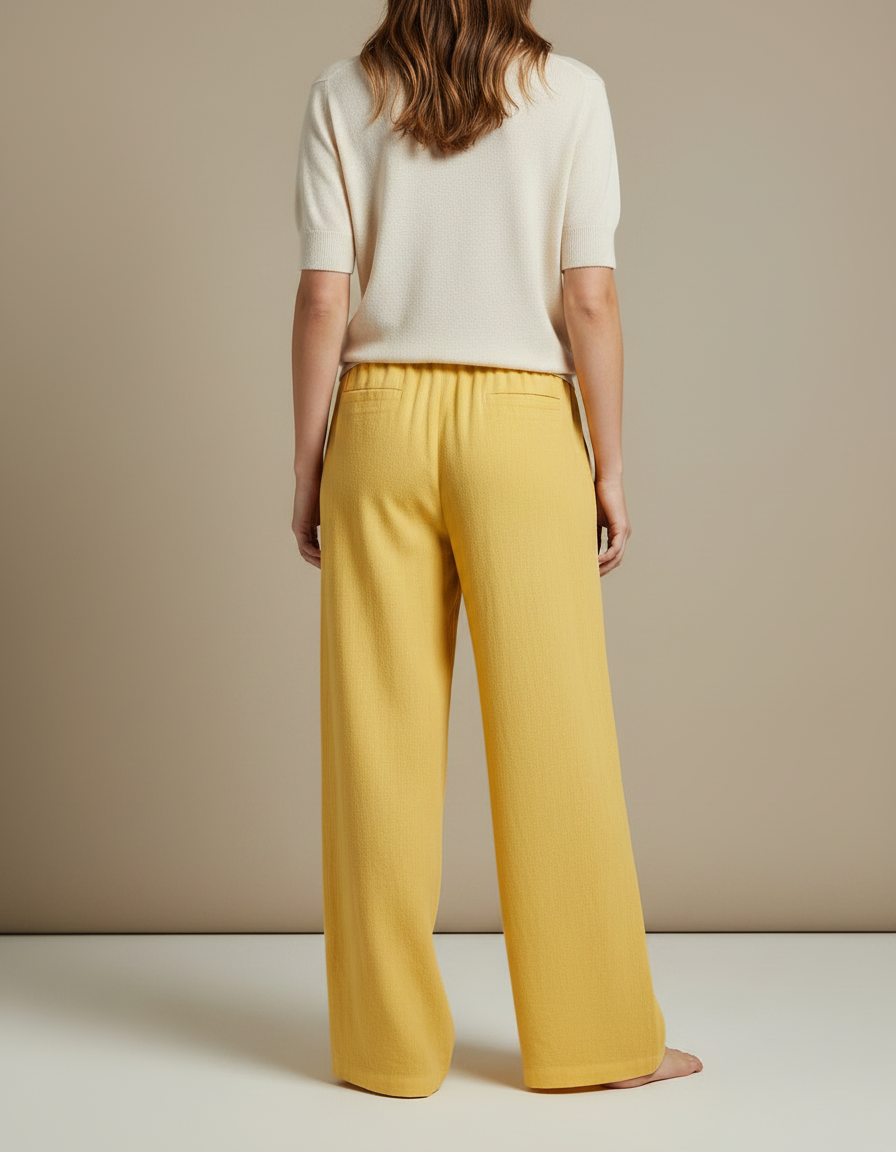 Pantalon Japonais Jaune Ample Lin Confortable Décontracté - vue 2