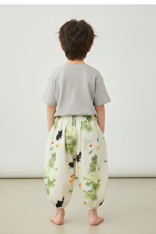 Pantalon Japonais Blanc Imprimé Carpes Ample Enfant - Coton - vue 2