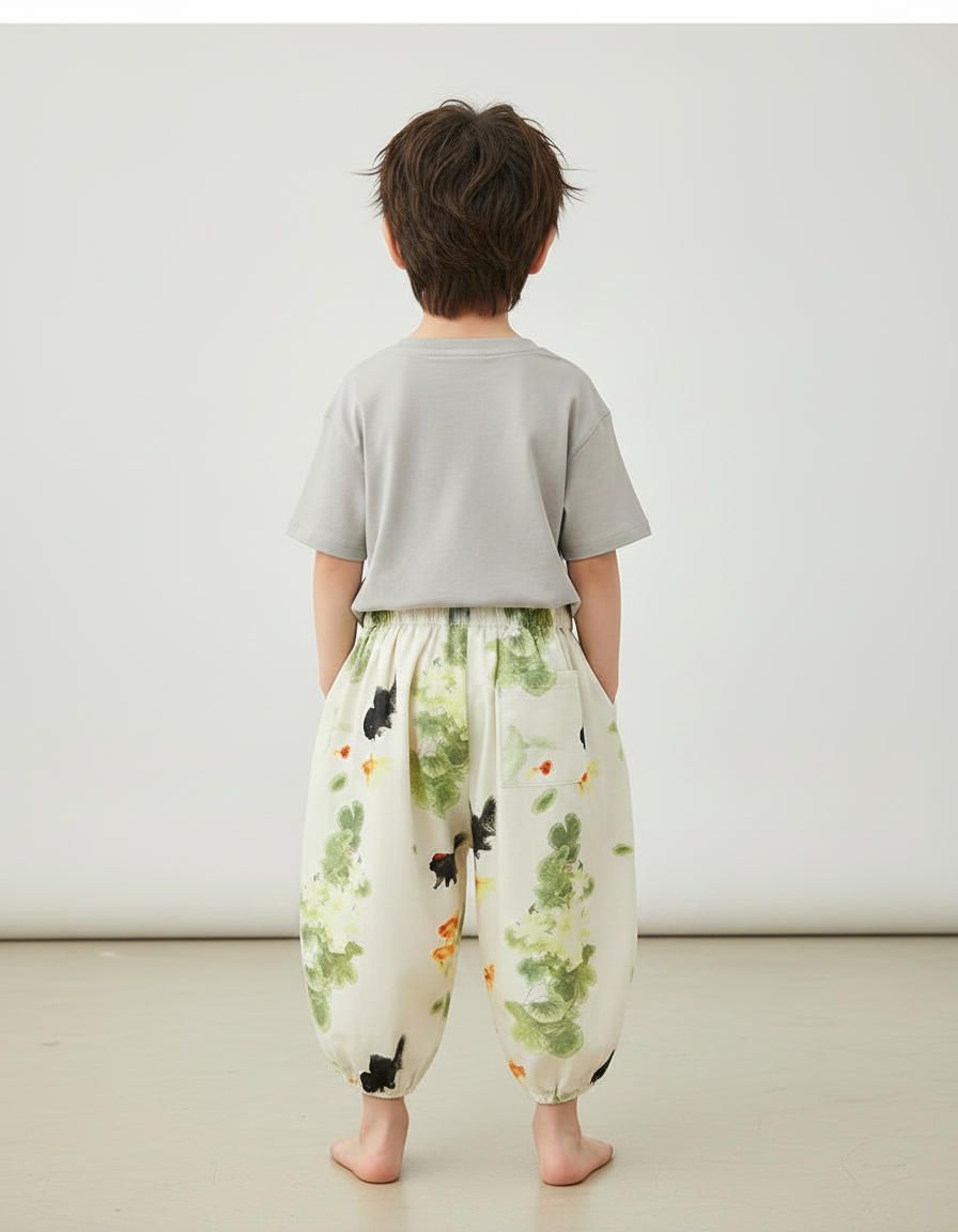 Pantalon Japonais Blanc Imprimé Carpes Ample Enfant - Coton - vue 2