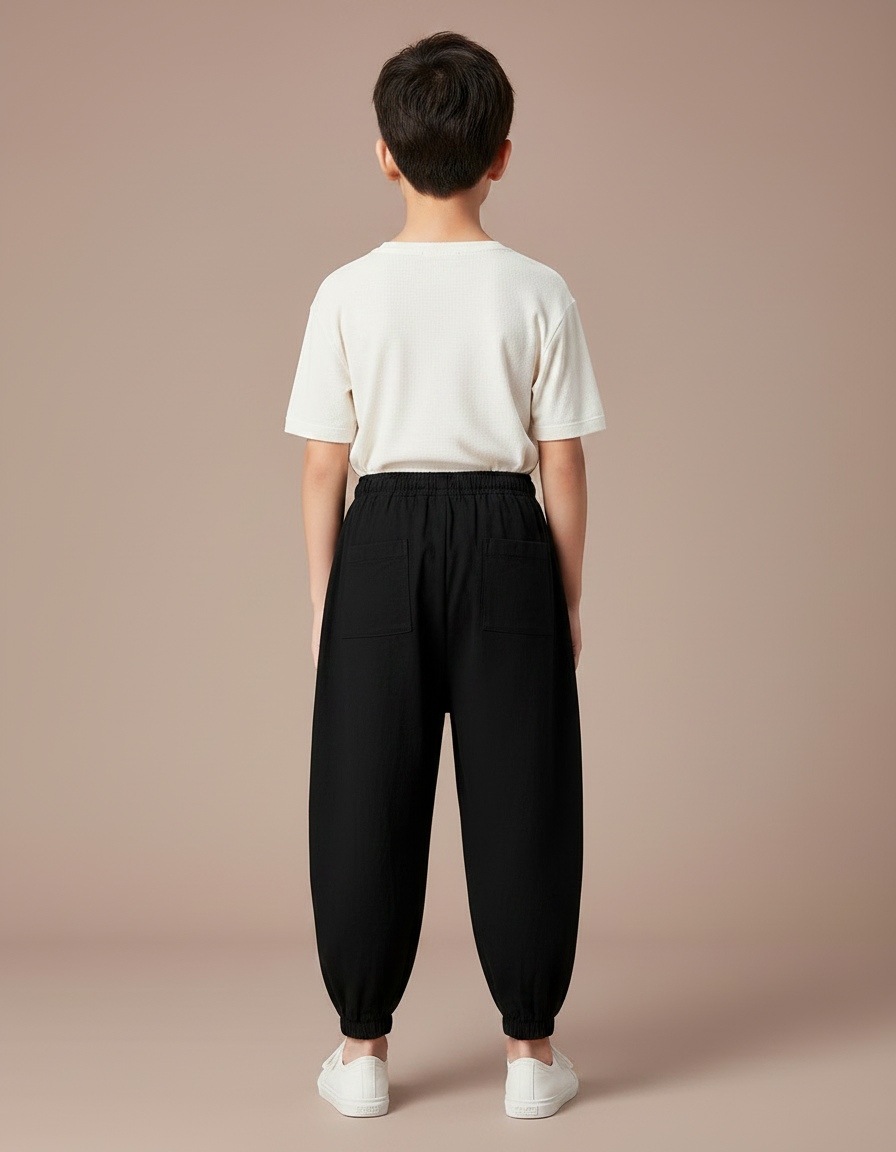 Pantalon Japonais Noir Brodé Ample Enfant Coton - vue 2