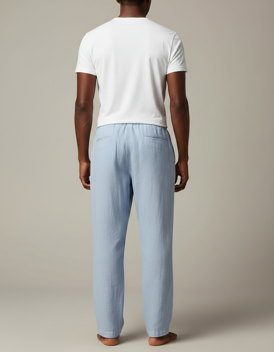 Pantalon Japonais Bleu Ciel Ample Lin Coton - vue 2