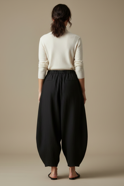 Pantalon Japonais Noir Ample Coton Fluide Femme - vue 2