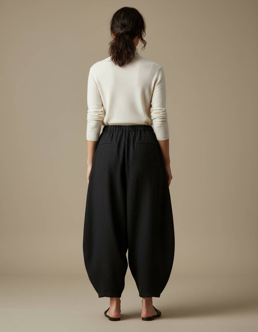 Pantalon Japonais Noir Ample Coton Fluide Femme - vue 2