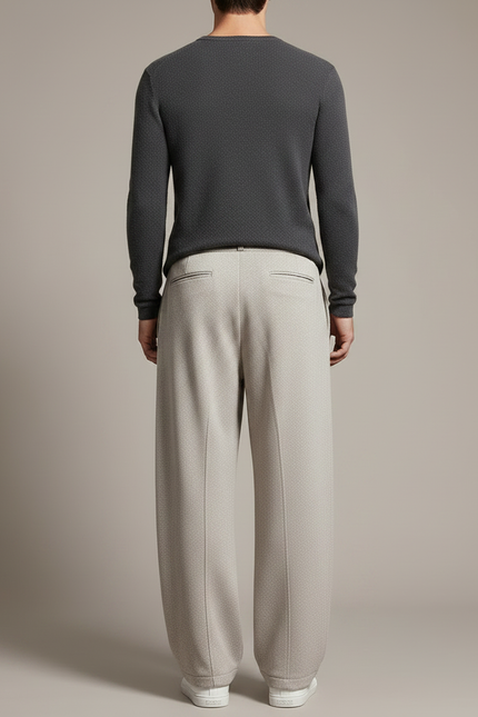 Pantalon Japonais Large Beige Laine Tricoté Décontracté Homme - vue 2