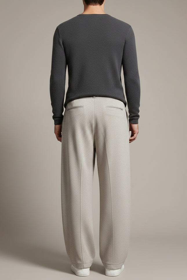 Pantalon Japonais Large Beige Laine Tricoté Décontracté Homme - vue 2