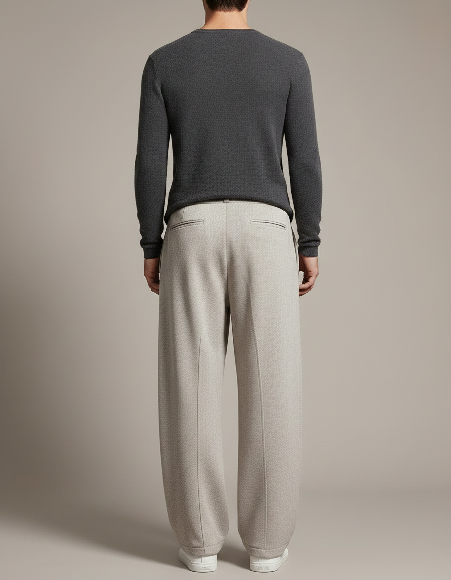 Pantalon Japonais Large Beige Laine Tricoté Décontracté Homme - vue 2
