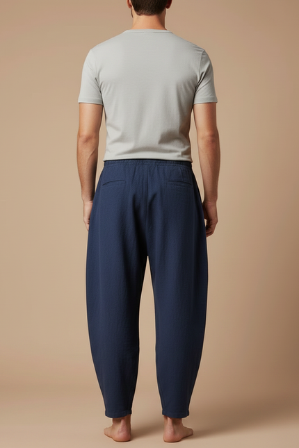 Pantalon Japonais Bleu Marine Coton Lin Ample Harem - vue 2