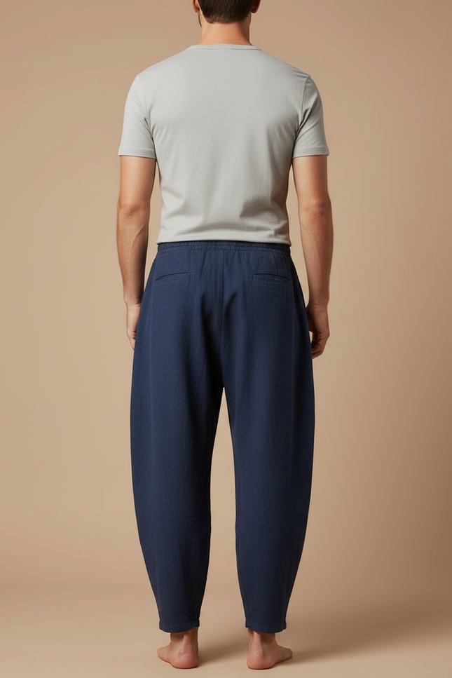 Pantalon Japonais Bleu Marine Coton Lin Ample Harem - vue 2