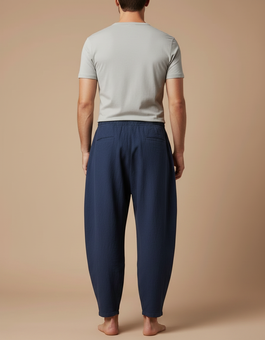 Pantalon Japonais Bleu Marine Coton Lin Ample Harem - vue 2