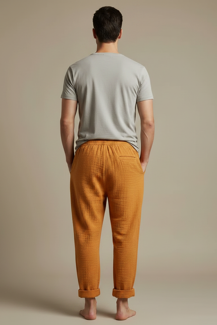 Pantalon Japonais Ocre Ample Coton Confortable Homme - Orange - vue 2