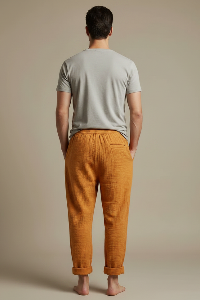Pantalon Japonais Ocre Ample Coton Confortable Homme - Orange - vue 2