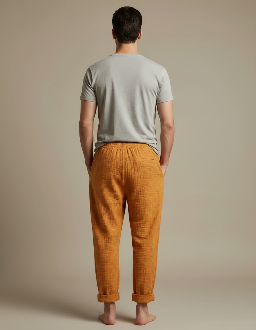 Pantalon Japonais Ocre Ample Coton Confortable Homme - Orange - vue 2
