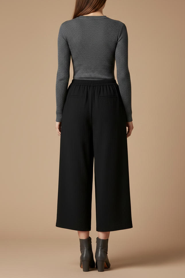 Pantalon Japonais Noir Ample Fluide Décontracté Court - Viscose - vue 2