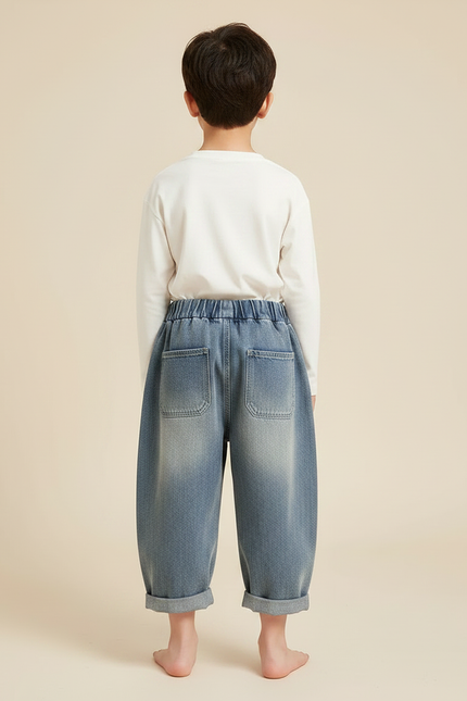 Pantalon Japonais Denim Bleu Ample Garçon Décontracté - Jean - vue 2