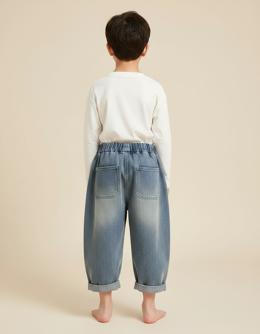 Pantalon Japonais Denim Bleu Ample Garçon Décontracté - Jean - vue 2