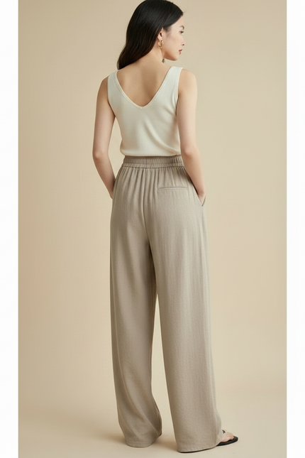 Pantalon Japonais Fluide Ample Beige Décontracté Femme - Lin - vue 2
