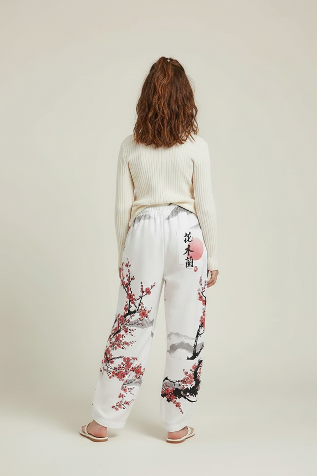 Pantalon Japonais Blanc Fleuri Ample Enfant - Molleton - vue 2