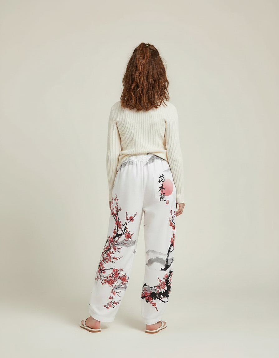 Pantalon Japonais Blanc Fleuri Ample Enfant - Molleton - vue 2
