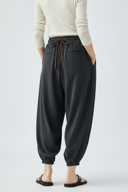 Pantalon Japonais Noir Ample Coton Sarouel Décontracté Homme - vue 2
