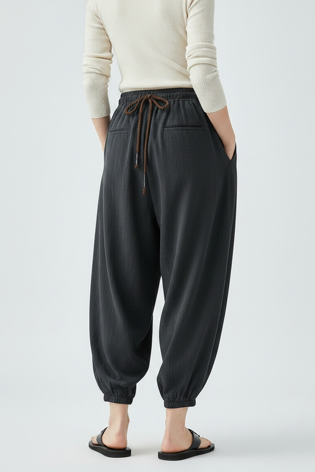 Pantalon Japonais Noir Ample Coton Sarouel Décontracté Homme - vue 2