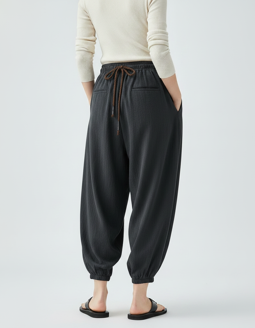 Pantalon Japonais Noir Ample Coton Sarouel Décontracté Homme - vue 2