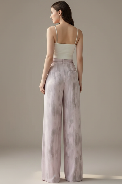 Pantalon Japonais Rose Satiné Ample Fluide Imprimé Élégant - vue 2