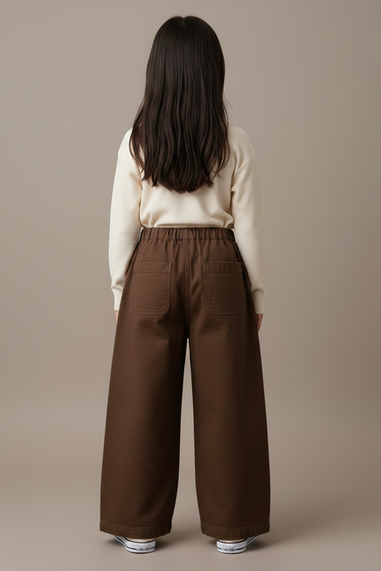 Pantalon Japonais Marron Coton Ample Enfant Uni - Toile - vue 2